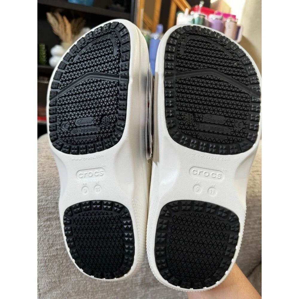 NWT Crocs 205073 On The Clock Slip Resistant Shoes Work Slip On White M9 W11
